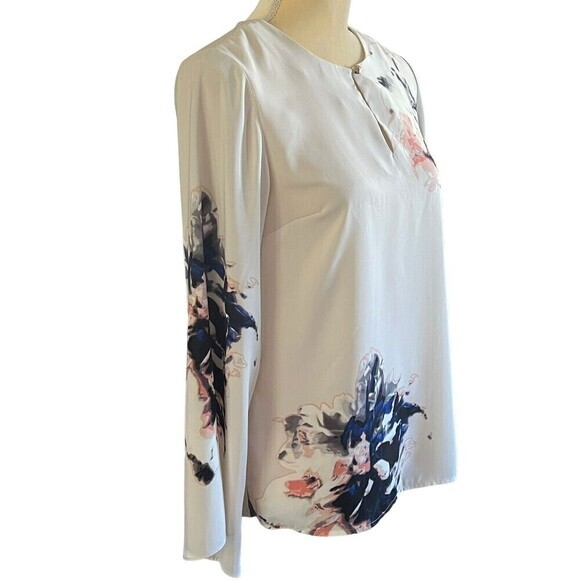 VINCE CAMUTO Blouse Long Sleeve Floral Size XS Multicolor Keyhole Neckline - Picture 15 of 16